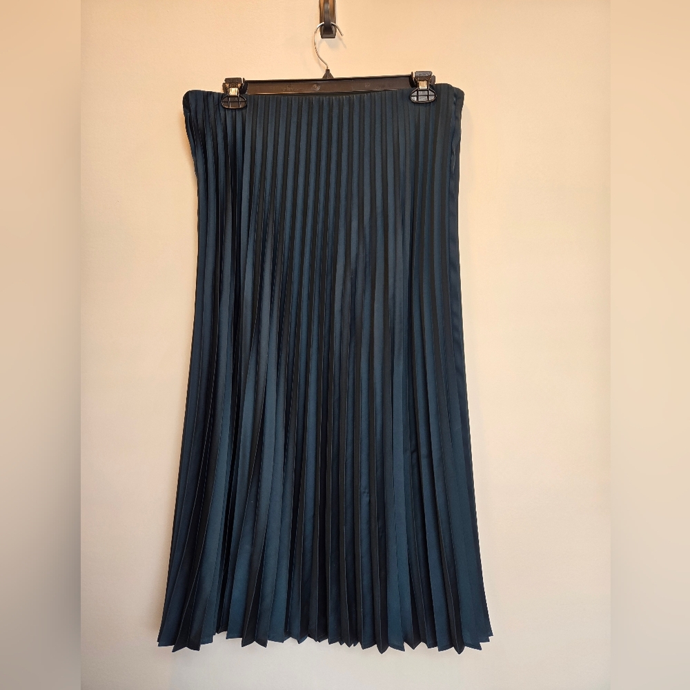 Dark Green Satin Pleated Tea Length JCREW Skirt XL